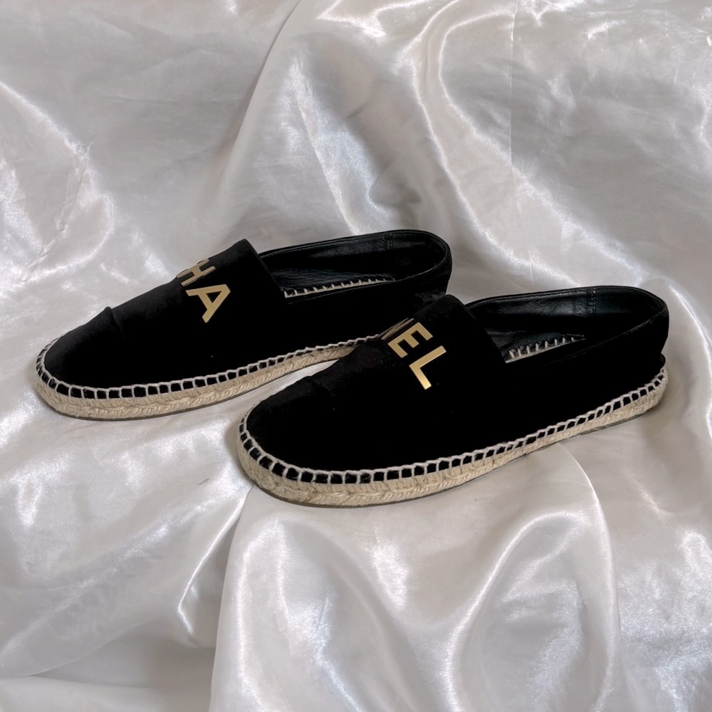 Chanel Velvet Logo Espadrilles
